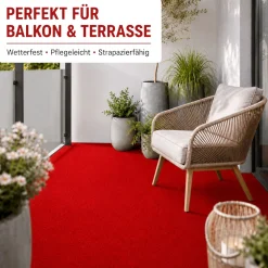 Kunstrasen Rasenteppich für Balkon Terrasse Meterware Rot
