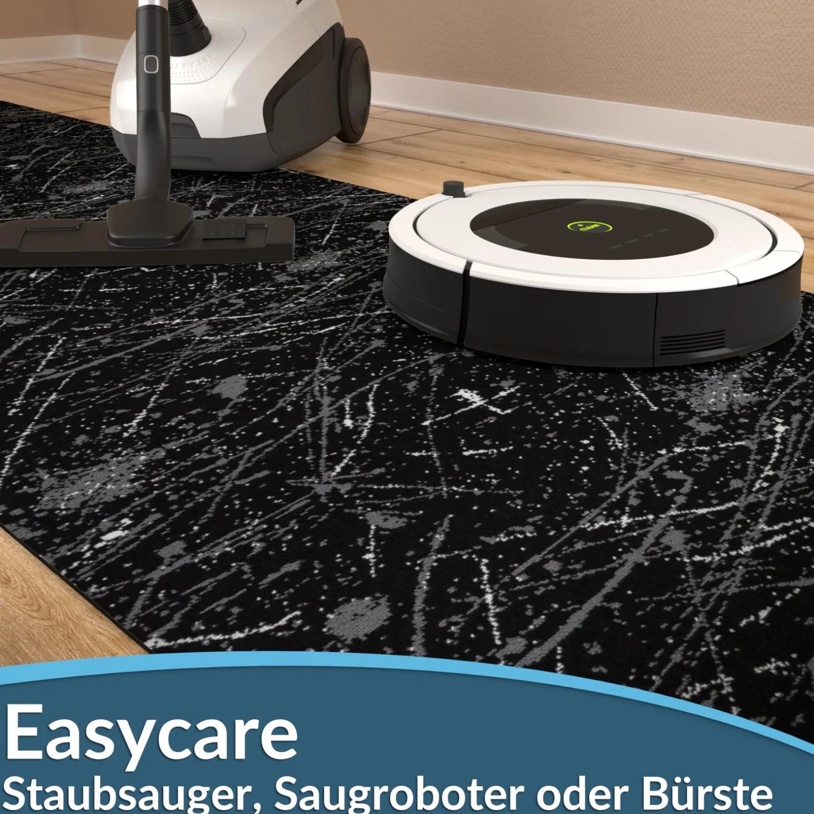 Läufer Flur Teppichläufer Küchenläufer rutschfest Velvet Schwarz Breite 65cm / 100cm