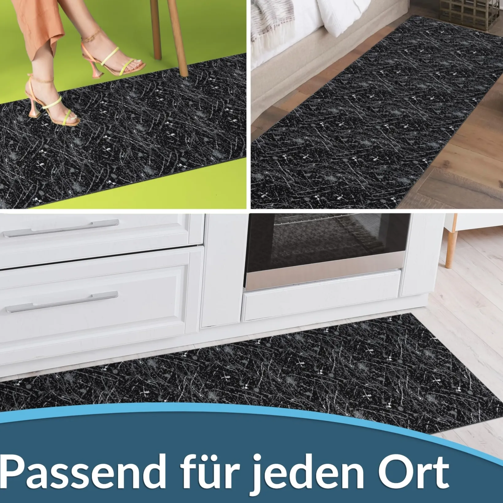 Läufer Flur Teppichläufer Küchenläufer rutschfest Velvet Schwarz Breite 65cm / 100cm