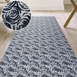 Läufer Flur Teppichläufer Küchenläufer rutschfest Rosen Grau Breite 65cm / 100cm