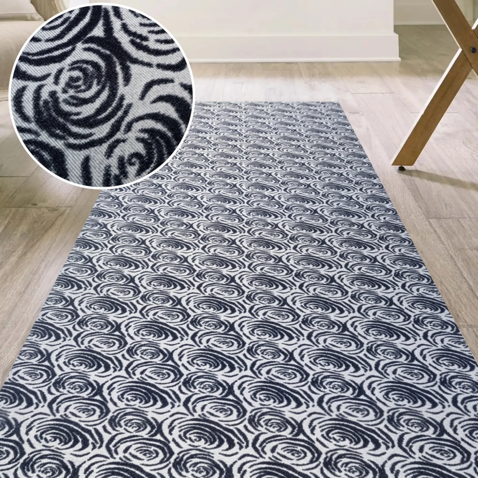 Läufer Flur Teppichläufer Küchenläufer rutschfest Rosen Grau Breite 65cm / 100cm