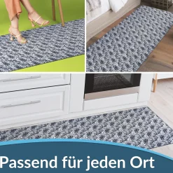Läufer Flur Teppichläufer Küchenläufer rutschfest Rosen Grau Breite 65cm / 100cm