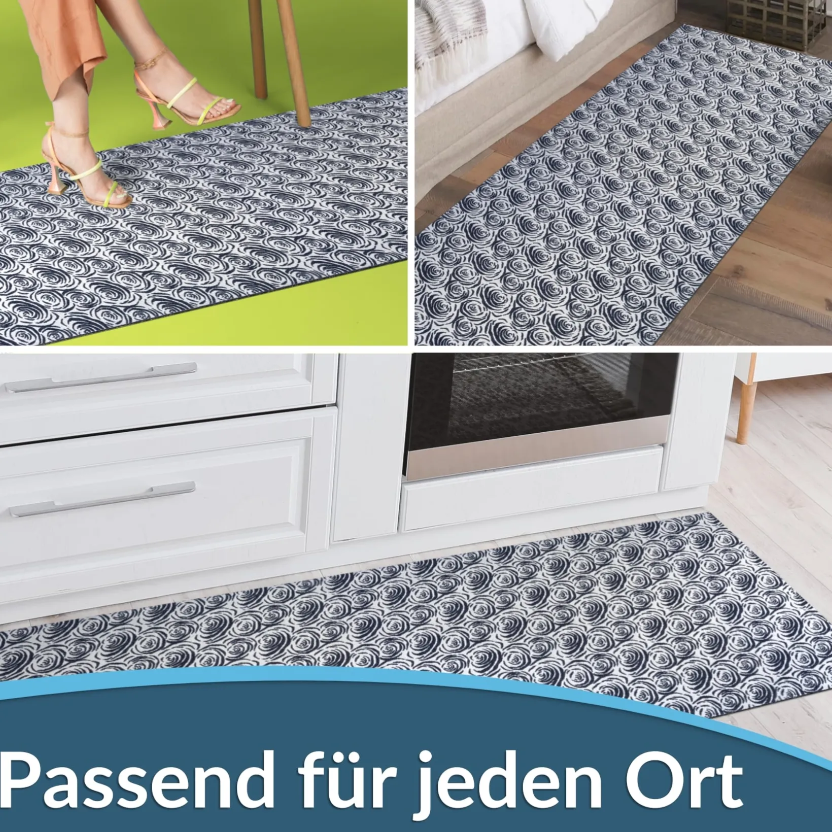 Läufer Flur Teppichläufer Küchenläufer rutschfest Rosen Grau Breite 65cm / 100cm