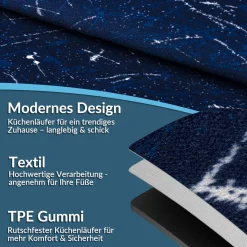 Läufer Flur Teppichläufer Küchenläufer rutschfest Velvet Blau Breite 65cm / 100cm