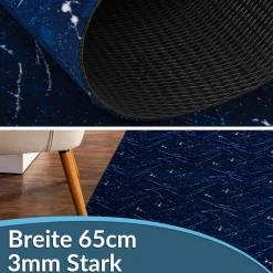 Läufer Flur Teppichläufer Küchenläufer rutschfest Velvet Blau Breite 65cm / 100cm