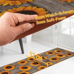 Läufer PVC Teppich rutschfest abwaschbar Sonnenblumen Grau 50cm Breit