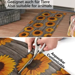 Läufer PVC Teppich rutschfest abwaschbar Sonnenblumen Grau 50cm Breit