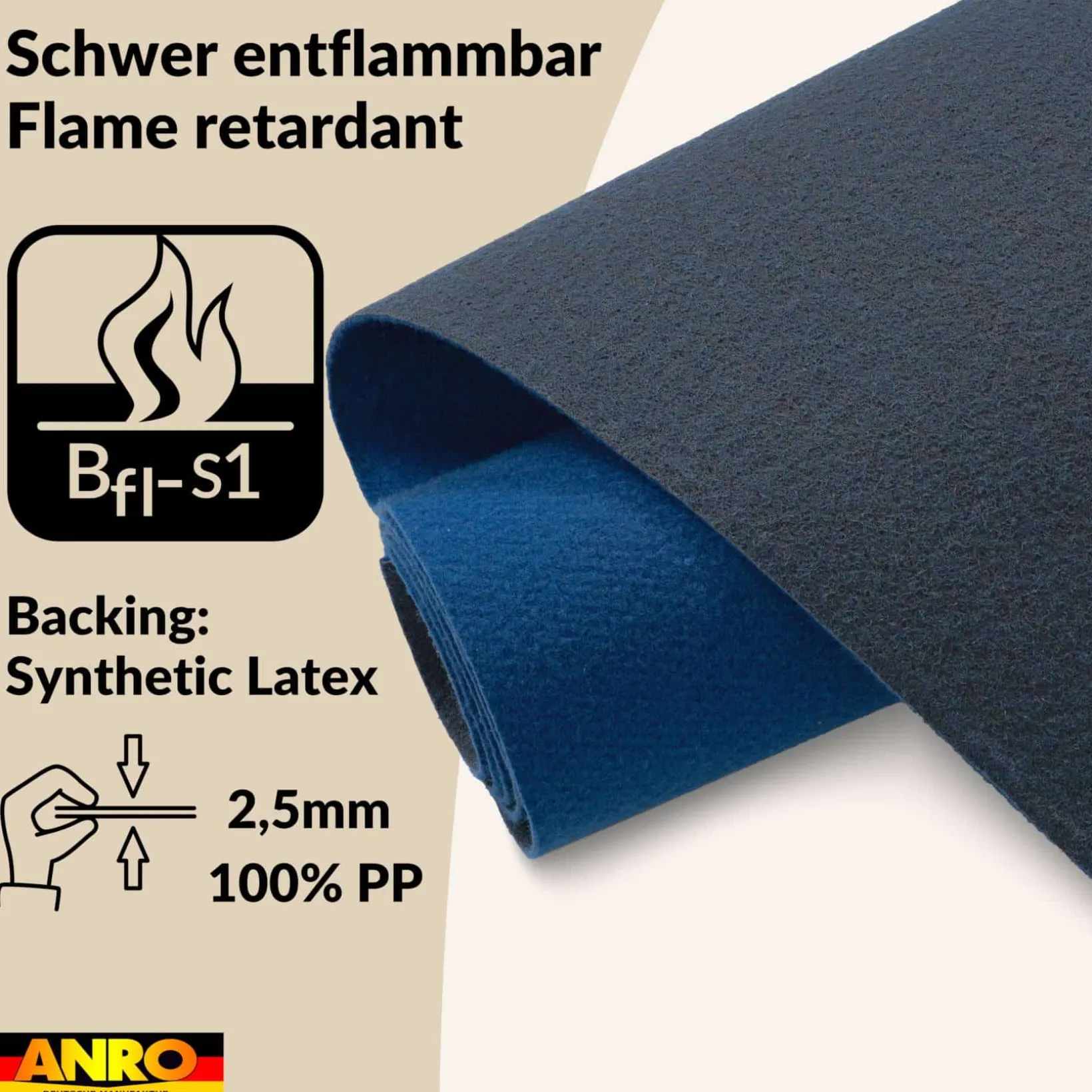Messeteppich Eventteppich Blau Teppich für Messe Event Messeboden Meterware BFL-S1 Alex