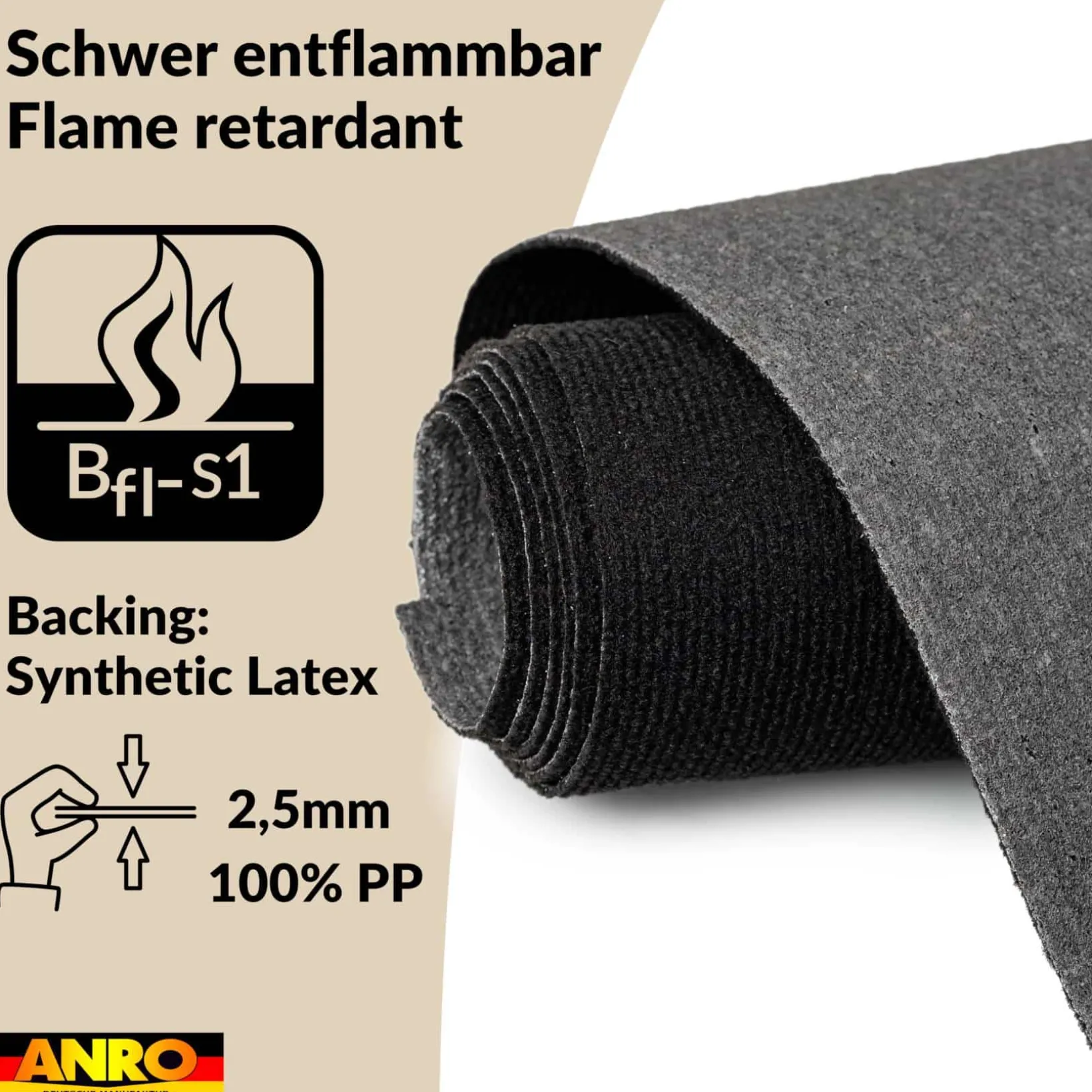 Messeteppich Rips Teppich für Messe Büro Eventteppich Schwarz Meterware BFL-S1 Yula