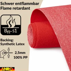 Messeteppich Rips Teppich für Messe Büro Eventteppich Rot Meterware BFL-S1 Yula