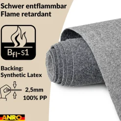 Messeteppich Rips Teppich für Messe Büro Eventteppich Grau Meterware BFL-S1 Yula