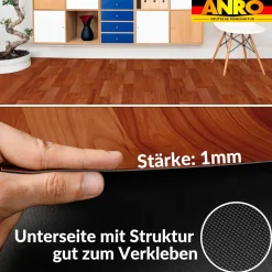 PVC Bodenbelag Holzoptik Dunkelbraun Meterware Vinylboden Fußbodenbelag 140cm Breit Bodenschutzmatte