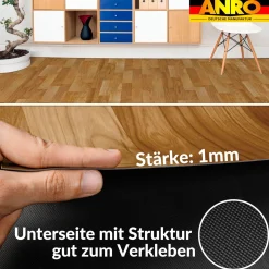 PVC Bodenbelag Holzoptik Hellbraun Meterware Vinylboden Fußbodenbelag 140cm Breit Bodenschutzmatte