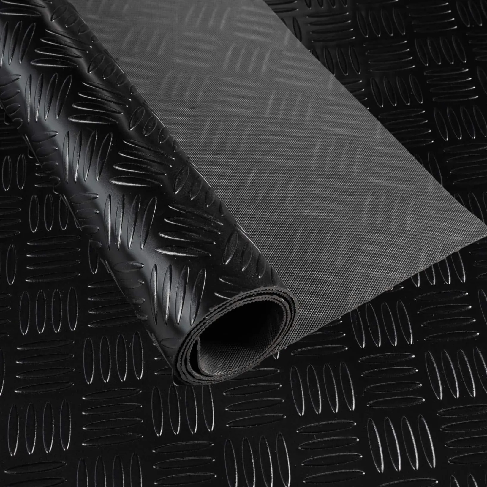 PVC Bodenbelag Meterware Antirutschmatte Vinylboden Rollenware Stärke 1,5mm Riffelblech Schwarz Breite 100cm