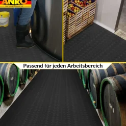 PVC Bodenbelag Meterware Antirutschmatte Vinylboden Rollenware Stärke 1,5mm Riffelblech Schwarz Breite 100cm