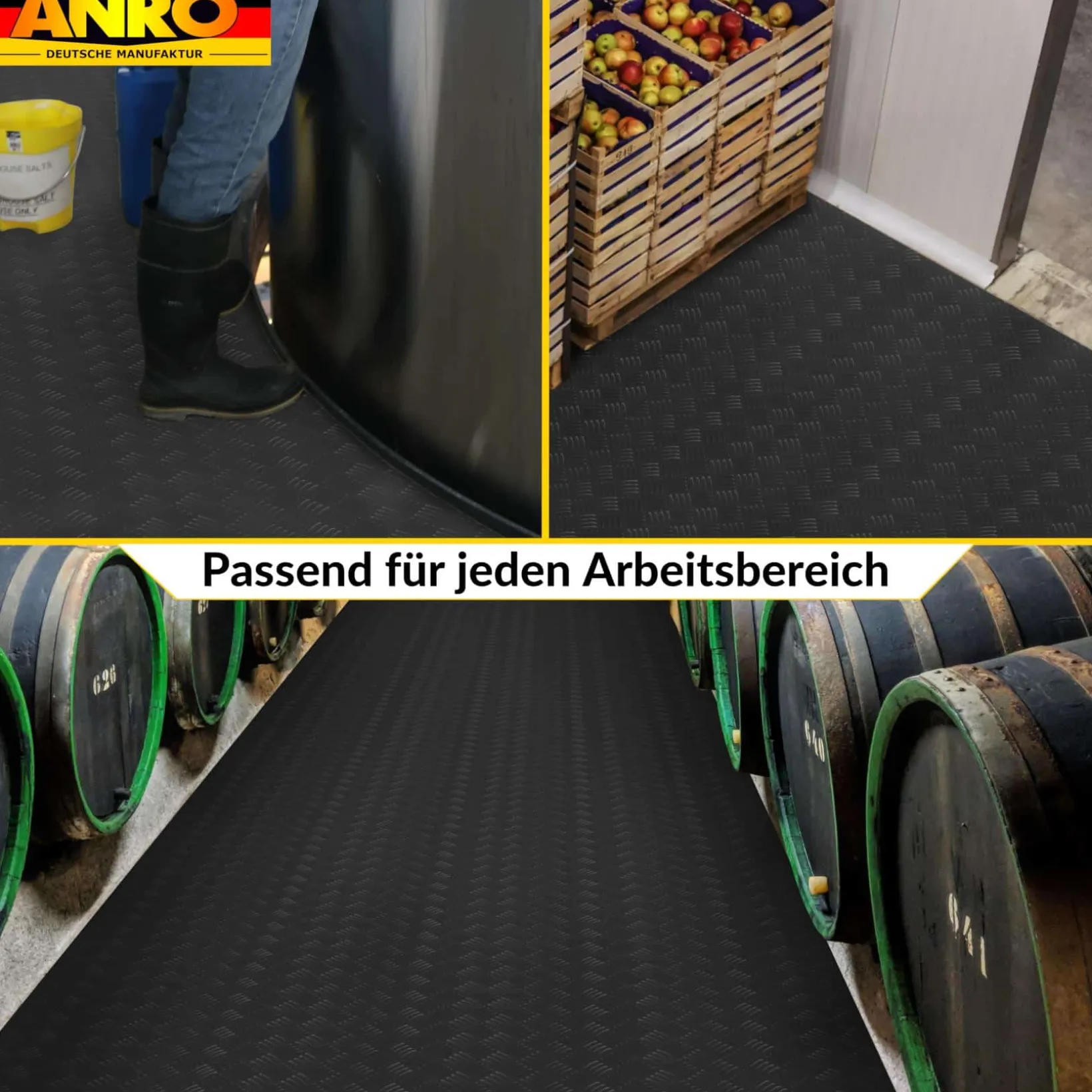 PVC Bodenbelag Meterware Antirutschmatte Vinylboden Rollenware Stärke 1,5mm Riffelblech Schwarz Breite 100cm