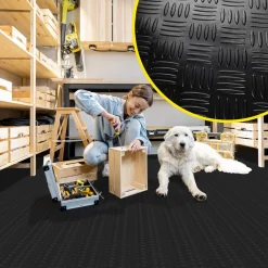 PVC Bodenbelag Meterware Antirutschmatte Vinylboden Rollenware Stärke 1,5mm Riffelblech Schwarz Breite 100cm