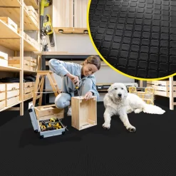 PVC Bodenbelag Meterware Antirutschmatte Dionis Vinylboden Rollenware Stärke 1,5mm Karo Schwarz Breite 100cm