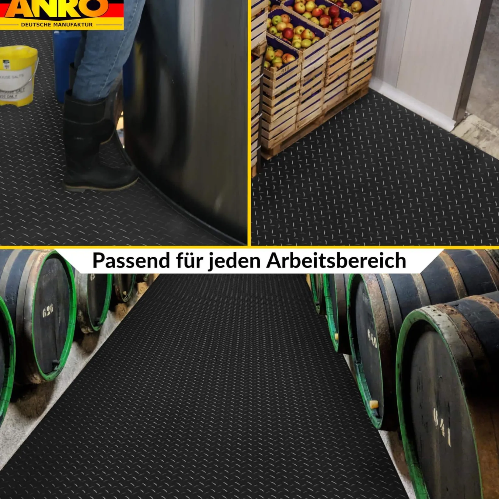 PVC Bodenbelag Meterware Antirutschmatte Vinylboden Rollenware Stärke1,5mm 100cm Breite Tränenblech Schwarz Breite 100cm