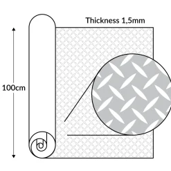 PVC Bodenbelag Meterware Antirutschmatte Vinylboden Rollenware Stärke1,5mm 100cm Breite Tränenblech Schwarz Breite 100cm