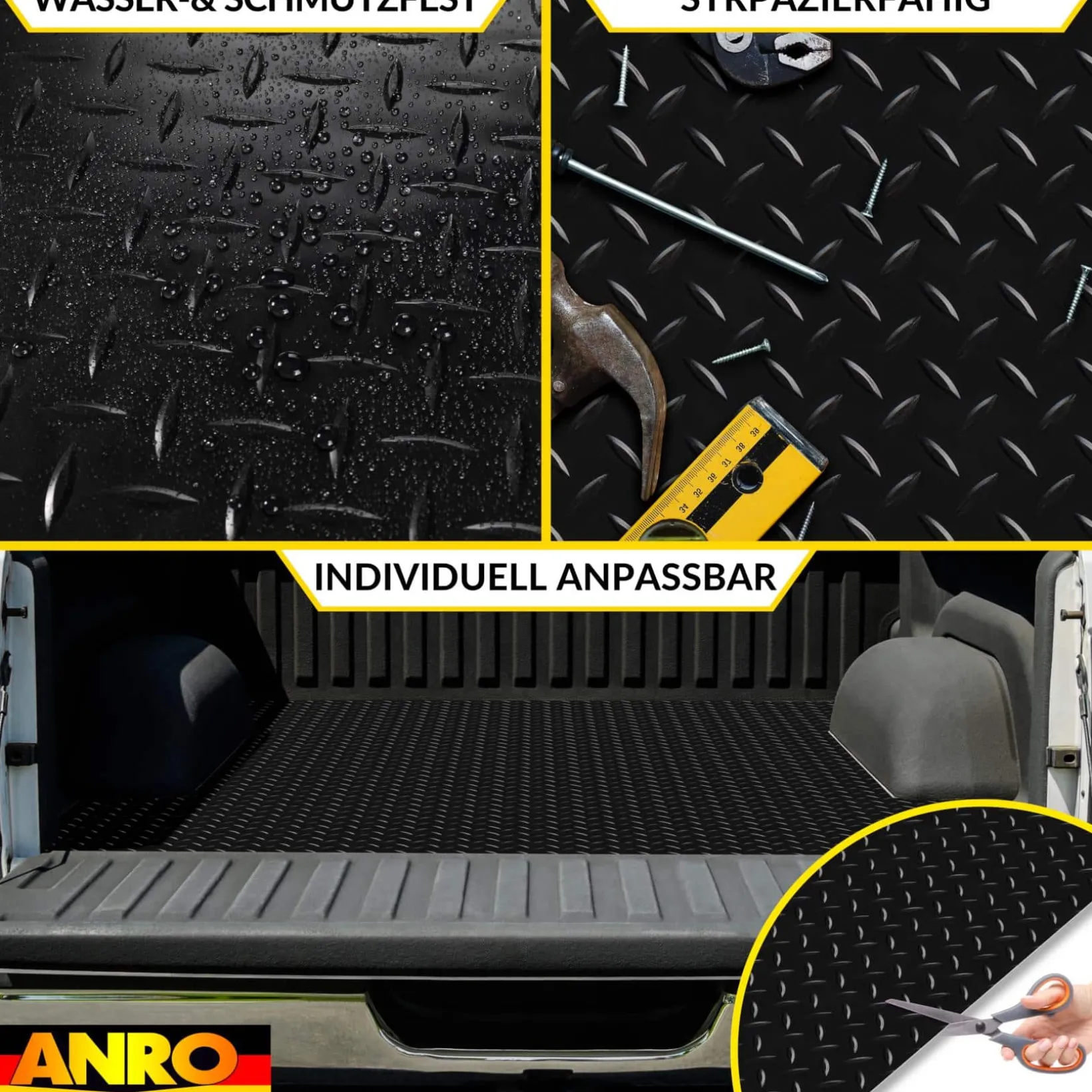 PVC Bodenbelag Meterware Antirutschmatte Vinylboden Rollenware Stärke1,5mm 100cm Breite Tränenblech Schwarz Breite 100cm