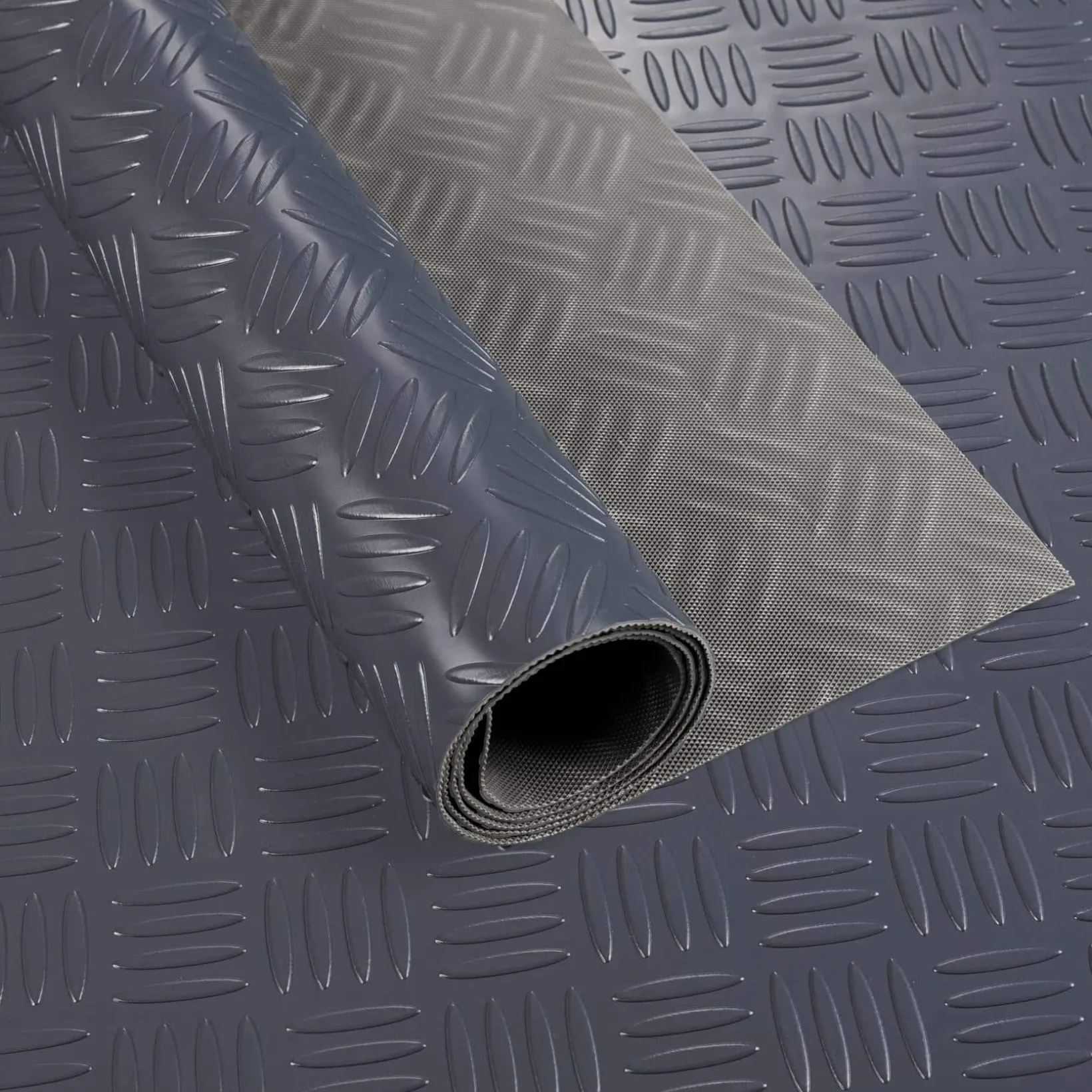 PVC Bodenbelag Meterware Antirutschmatte Vinylboden Rollenware Stärke 1,5mm Riffelblech Anthrazit Breite 100cm