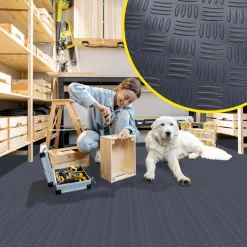 PVC Bodenbelag Meterware Antirutschmatte Vinylboden Rollenware Stärke 1,5mm Riffelblech Anthrazit Breite 100cm