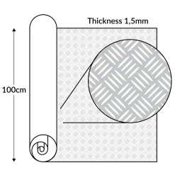 PVC Bodenbelag Meterware Antirutschmatte Vinylboden Rollenware Stärke 1,5mm Riffelblech Anthrazit Breite 100cm