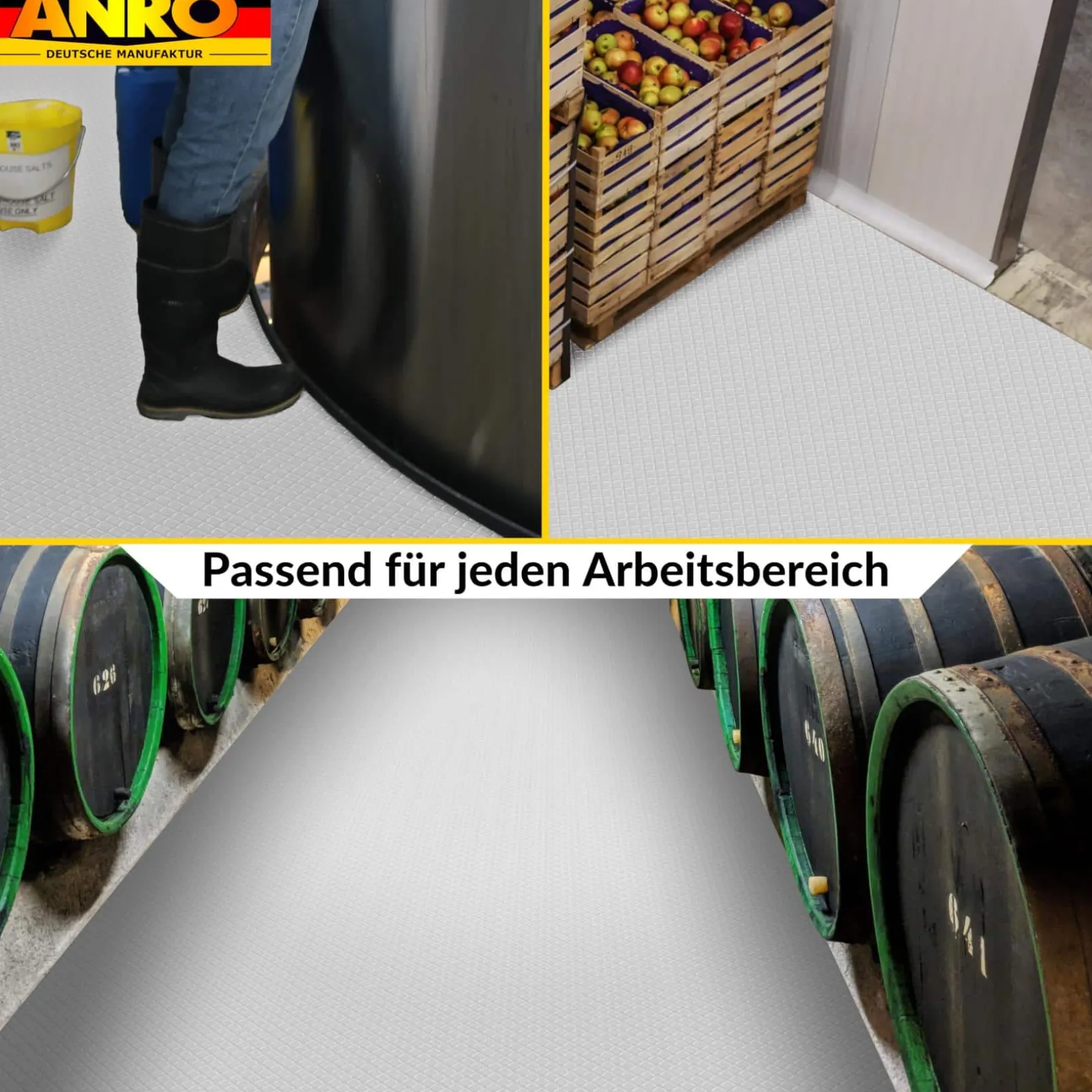 PVC Bodenbelag Meterware Dionis Antirutschmatte Vinylboden Rollenware Stärke 1,5mm Karo Silber Breite 100cm