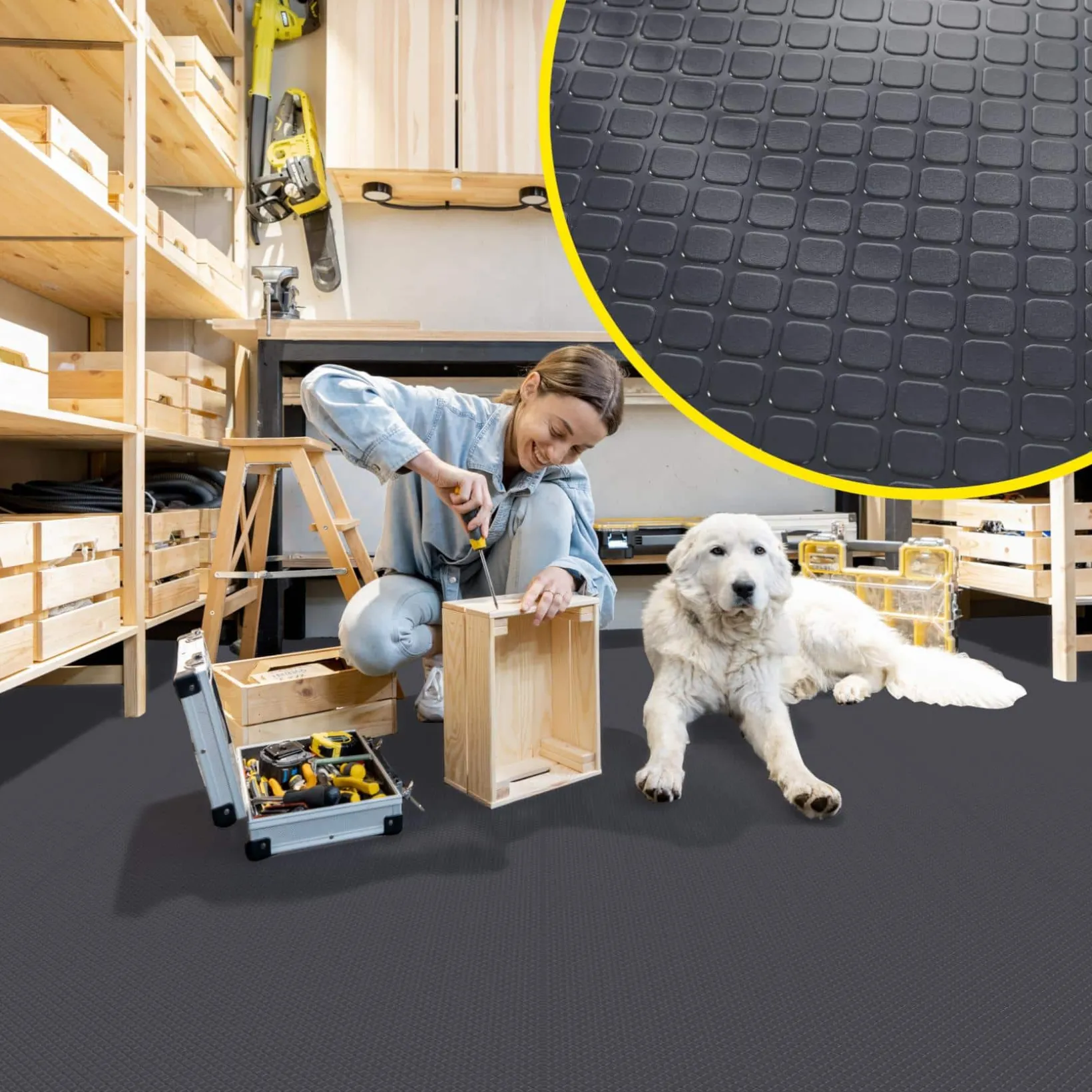 PVC Bodenbelag Meterware Dionis Antirutschmatte Vinylboden Rollenware Stärke 1,5mm Karo Anthrazit Breite 100cm