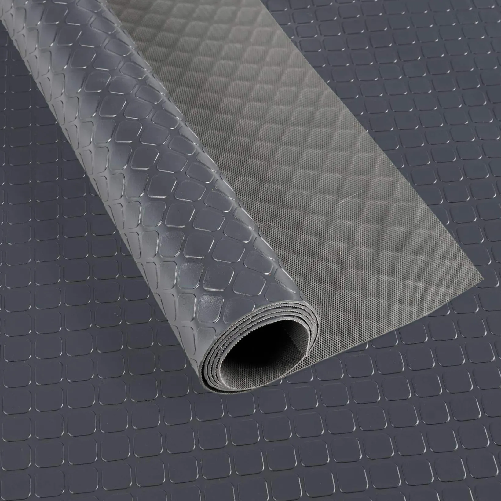 PVC Bodenbelag Meterware Dionis Antirutschmatte Vinylboden Rollenware Stärke 1,5mm Karo Anthrazit Breite 100cm
