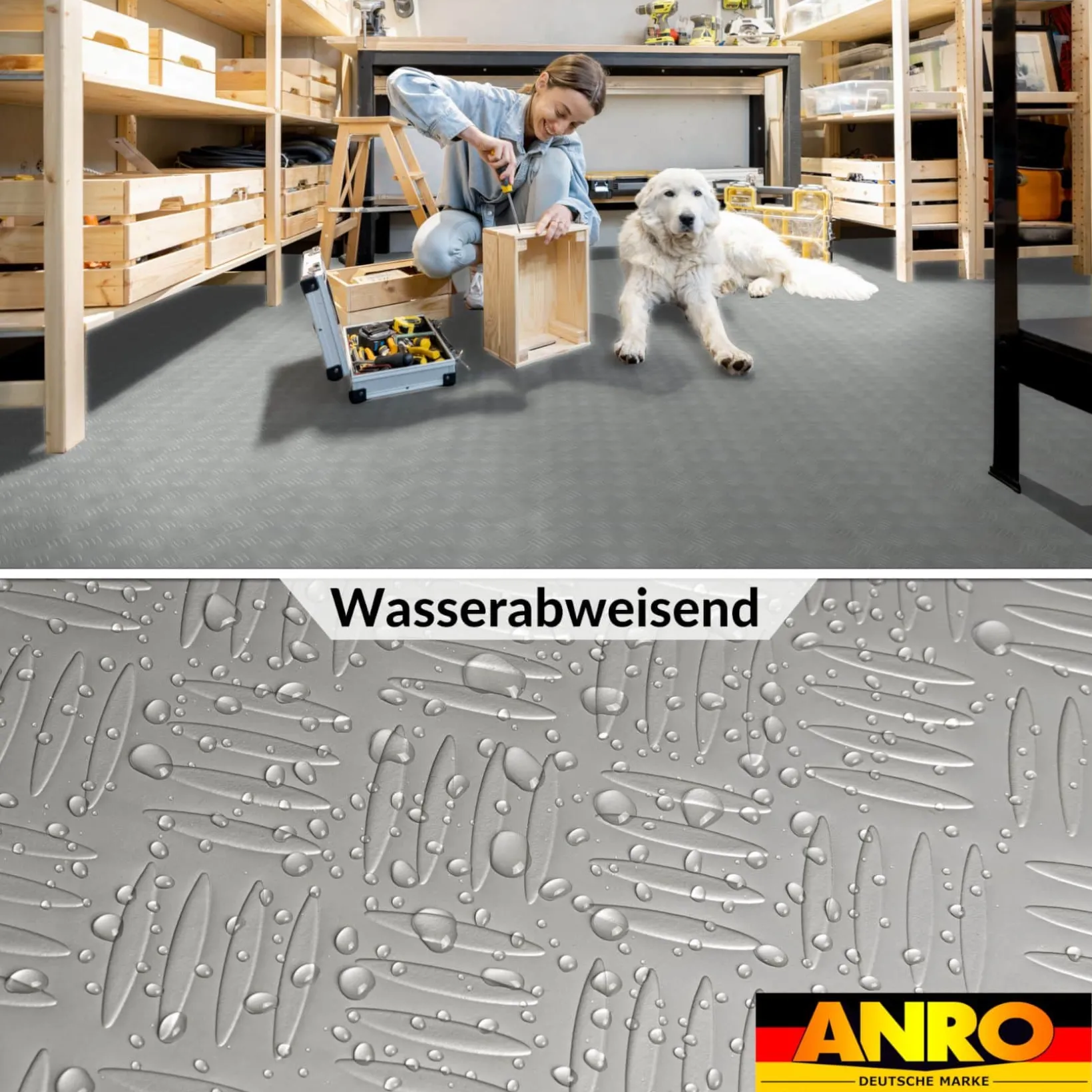 PVC Bodenbelag Meterware Vinylboden Tränenblech Riffelblech Optik 1mm Silber 140cm Breit
