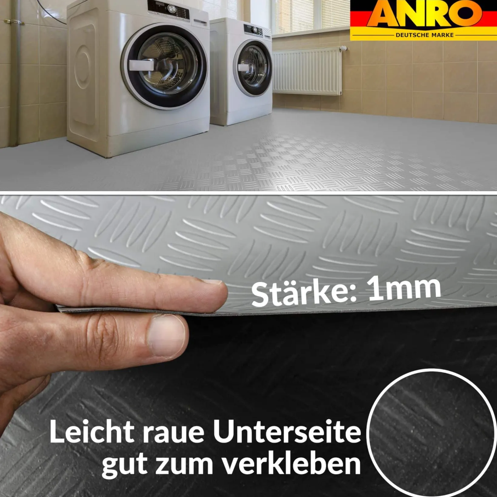 PVC Bodenbelag Meterware Vinylboden Tränenblech Riffelblech Optik 1mm Silber 140cm Breit