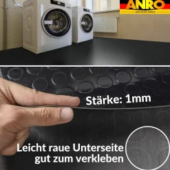 PVC Bodenbelag Vinylboden Noppen 1mm Antirutschmatte Noppenmatte Meterware Schwarz 140cm Breit