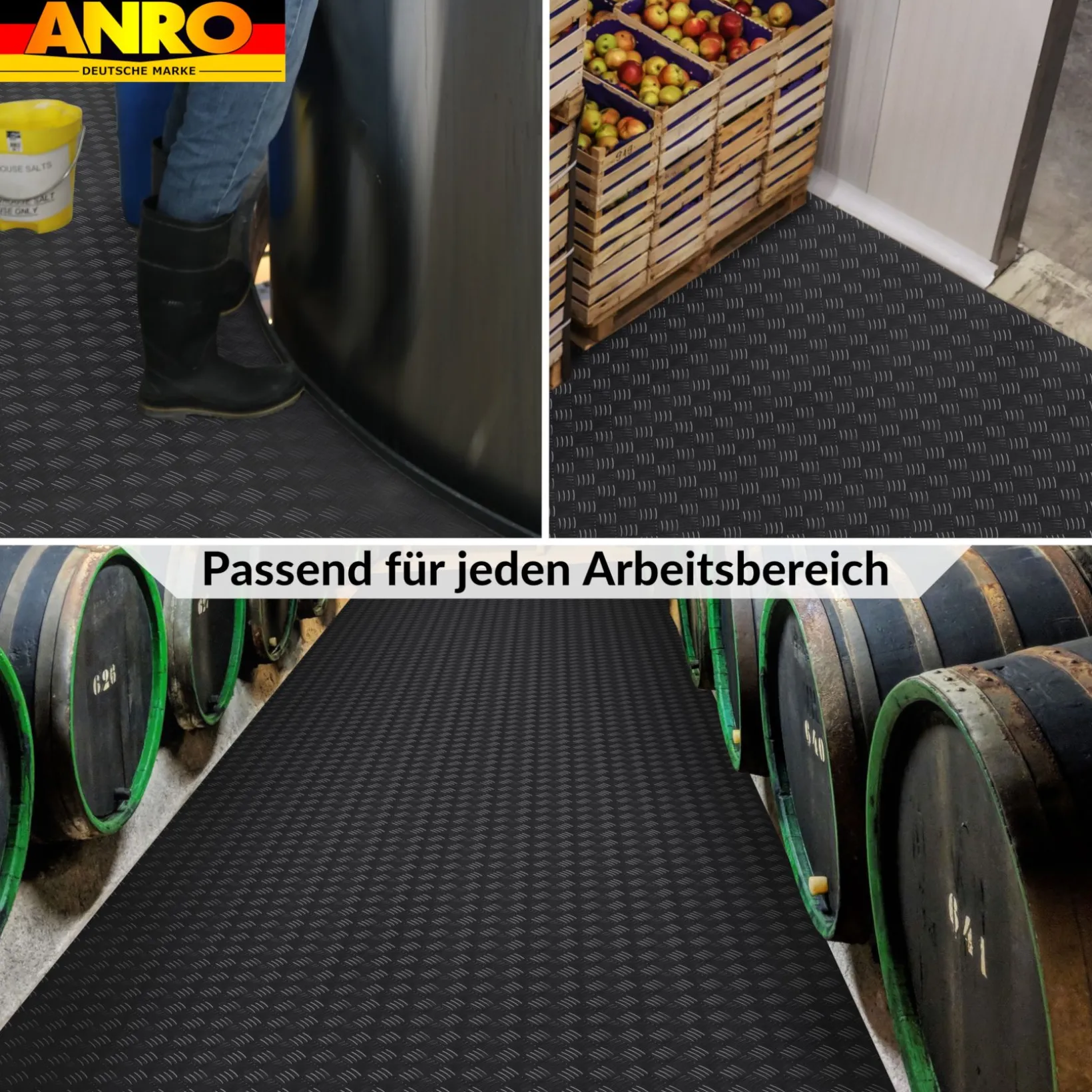 PVC Bodenbelag Vinylboden Riffelblechoptik Schwarz 1mm Antirutschmatte Meterware 140cm Breit