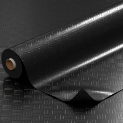 PVC Bodenbelag Vinylboden Riffelblechoptik Schwarz 1mm Antirutschmatte Meterware 140cm Breit