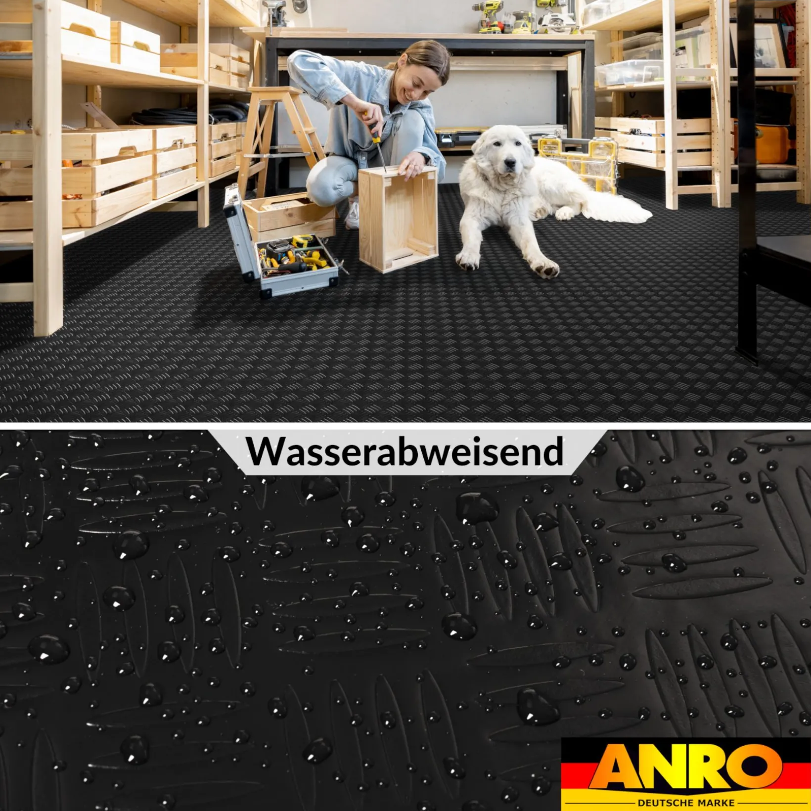 PVC Bodenbelag Vinylboden Riffelblechoptik Schwarz 1mm Antirutschmatte Meterware 140cm Breit