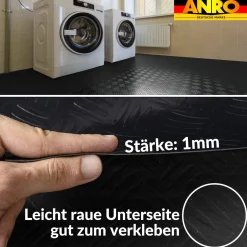PVC Bodenbelag Vinylboden Riffelblechoptik Schwarz 1mm Antirutschmatte Meterware 140cm Breit