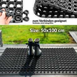 Ringgummimatte Gummimatte Wabenmatte Fußabtreter Schmutzfangmatte 50x100cm Schwarz 23mm
