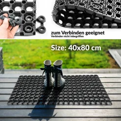 Ringgummimatte Gummimatte Wabenmatte Fußabtreter Schmutzfangmatte 40x80cm Schwarz 23mm