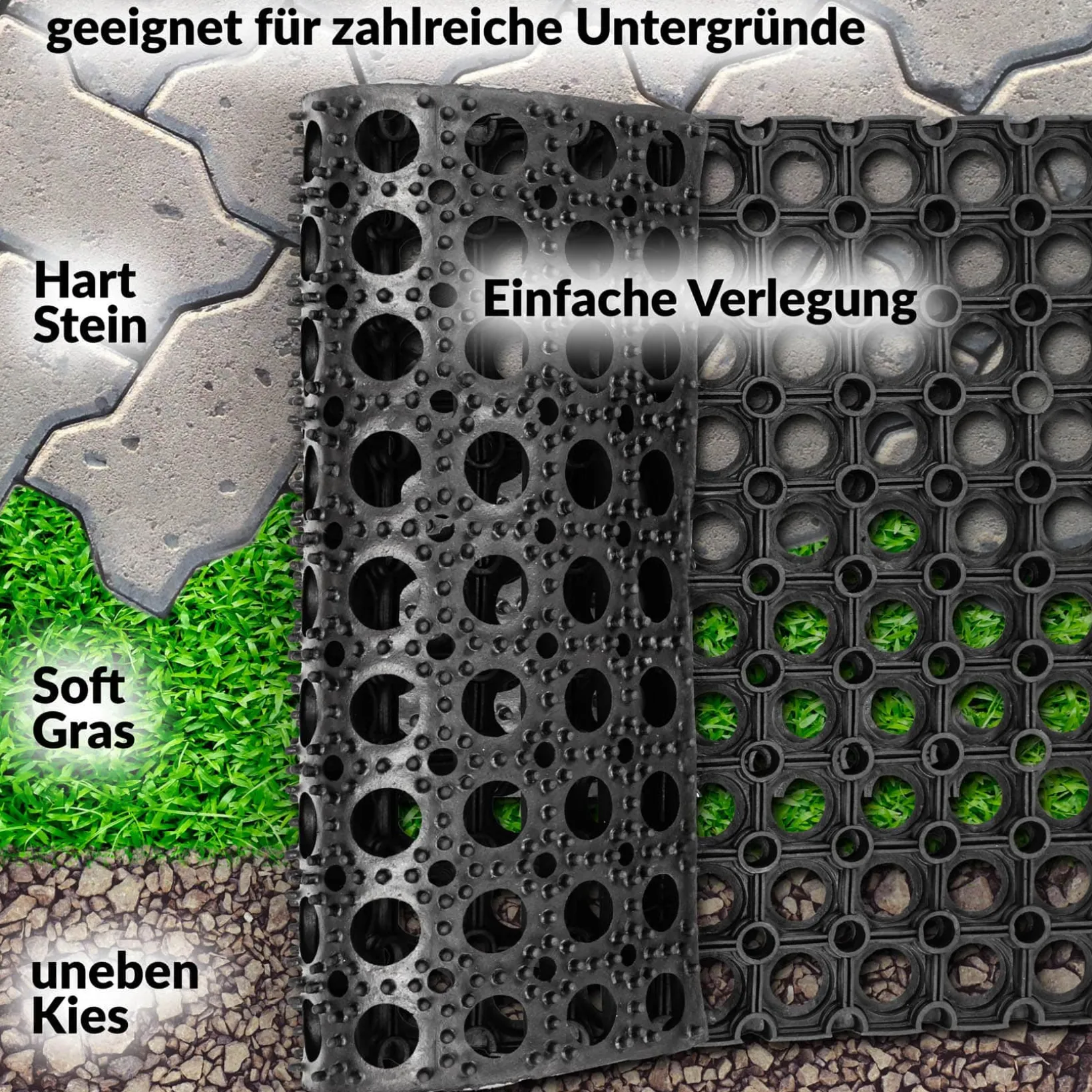 Ringgummimatte Gummimatte Wabenmatte Fußabtreter Schmutzfangmatte 80x120cm Schwarz