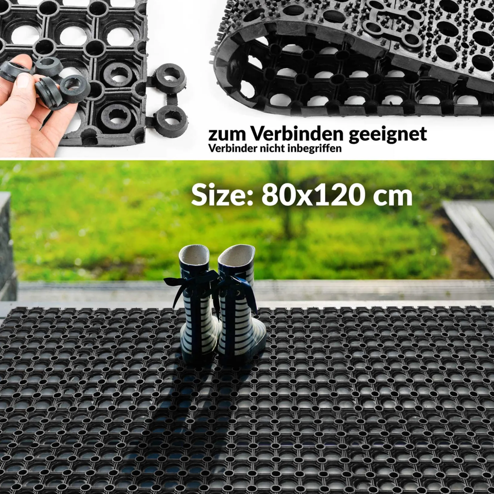 Ringgummimatte Gummimatte Wabenmatte Fußabtreter Schmutzfangmatte 80x120cm Schwarz