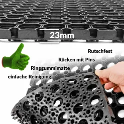 Ringgummimatte Gummimatte Wabenmatte Fußabtreter Schmutzfangmatte 80x120cm Schwarz