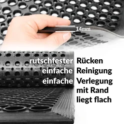 Ringgummimatte mit Gummirand Schmutzfangmatte Gummimatte Wabenmatte 90x150cm Schwarz