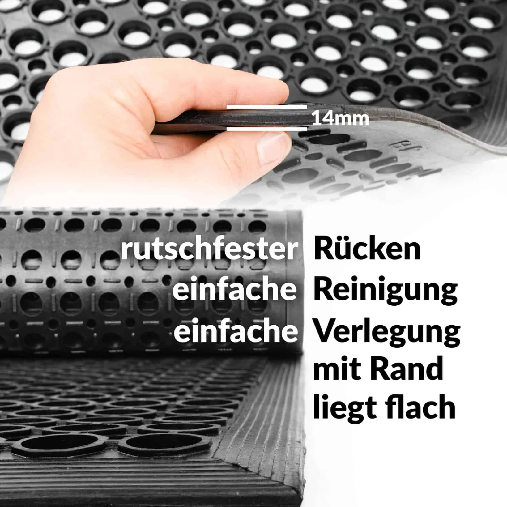 Ringgummimatte mit Gummirand Schmutzfangmatte Gummimatte Wabenmatte 90x150cm Schwarz