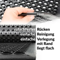 Ringgummimatte mit Gummirand Schmutzfangmatte Gummimatte Wabenmatte 60x90cm Schwarz 14mm