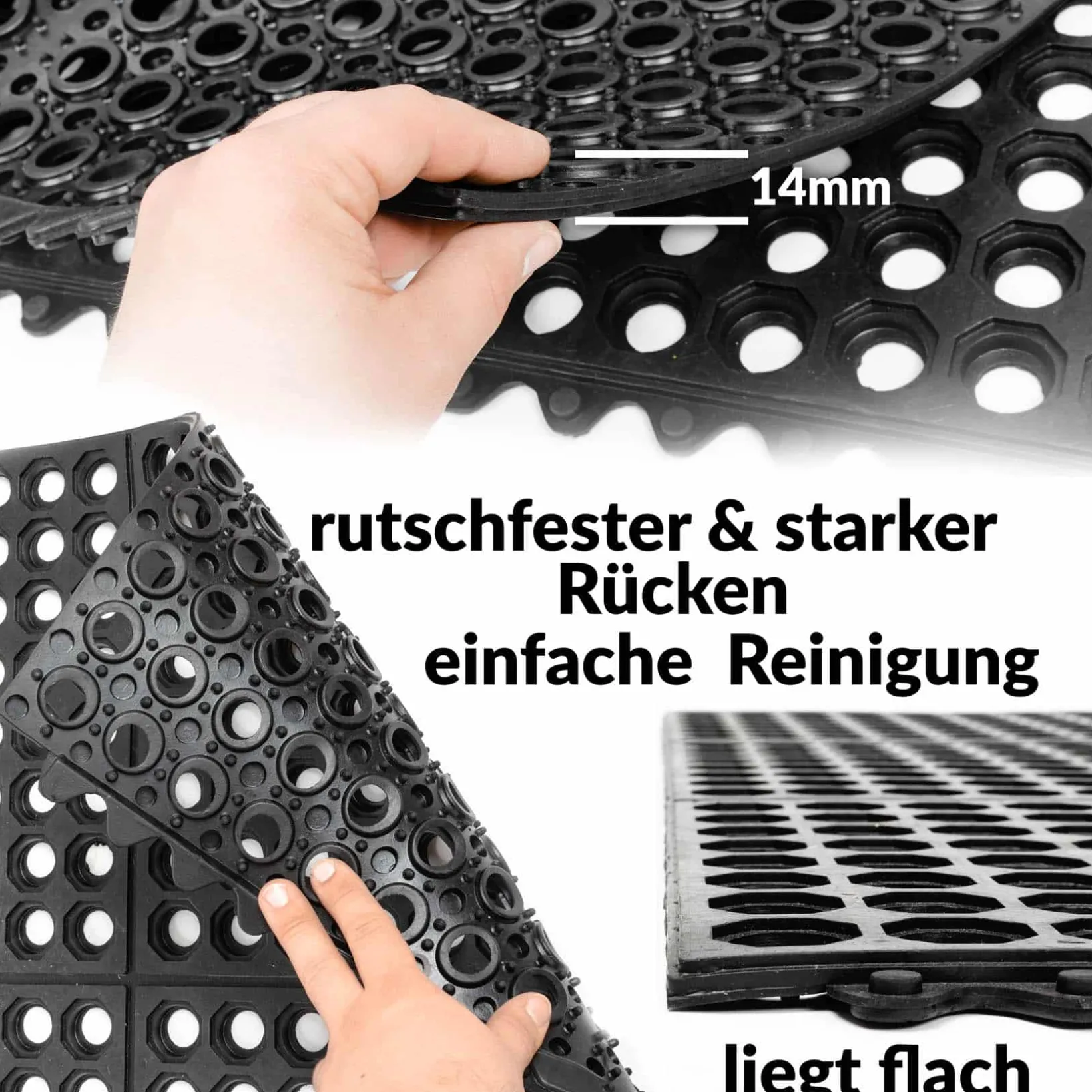 Ringgummimatte Schmutzfangmatte Gummimatte mit intergriertem Verbinder 90x90cm Schwarz 14mm