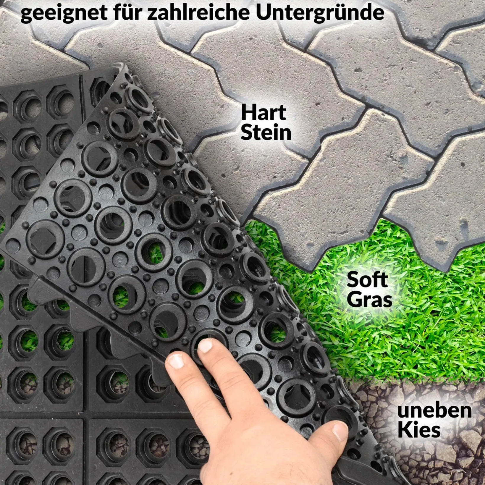 Ringgummimatte Schmutzfangmatte Gummimatte mit intergriertem Verbinder 90x90cm Schwarz 14mm