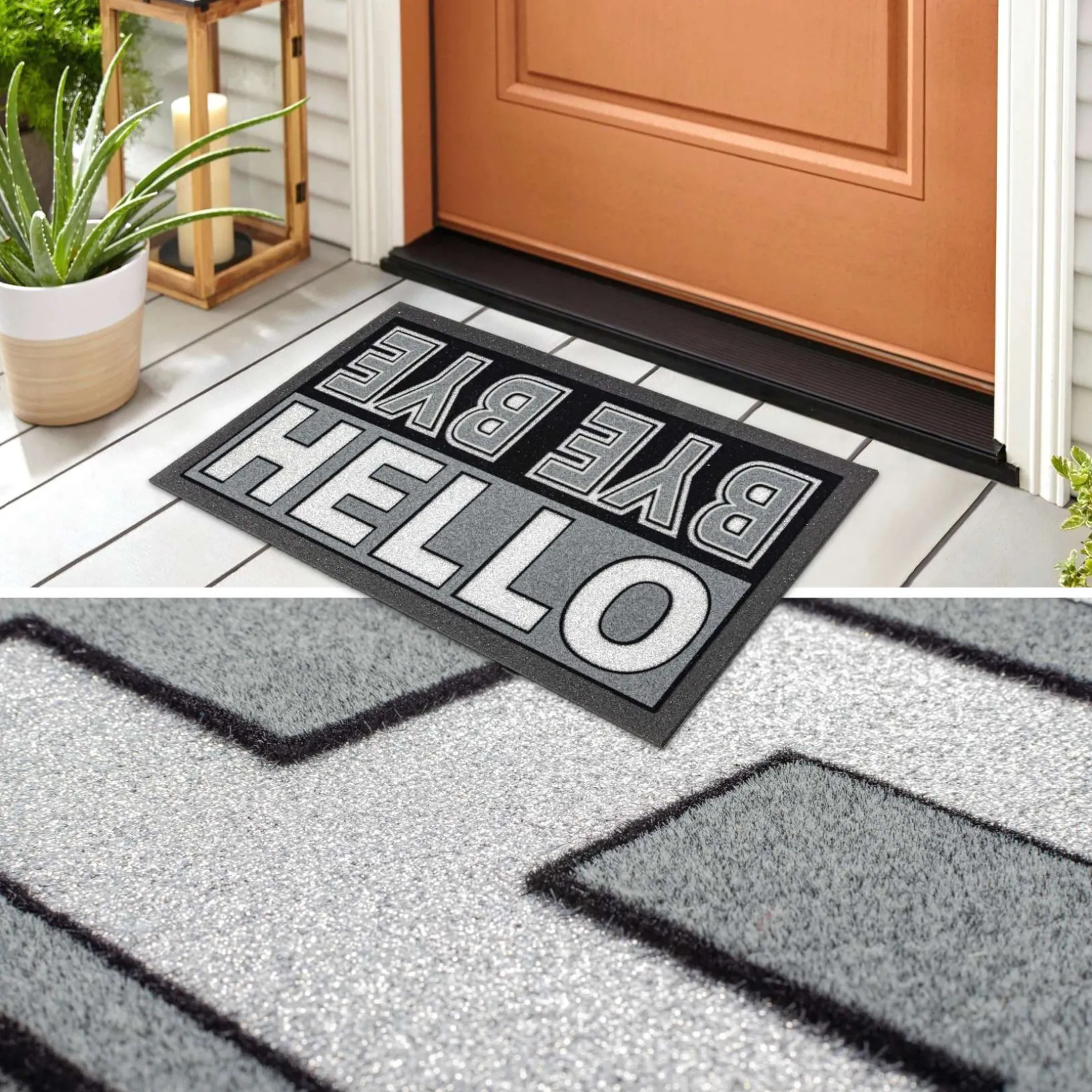 Schmutzfangmatte Fußmatte Türvorleger rutschfest Hello Bye Bye – Glitzer 40x68cm