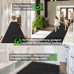 Schmutzfangmatte Teppich Meterware Fußmatte Sauberlaufmatte Flur Läufer Schwarz Breite 100 cm
